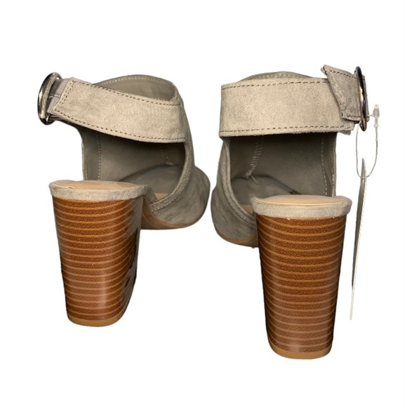 SHOES Light Gray Suede Open Toe High Heel Open Heel Shoe 3.5 Inch Chunky Heel - Picture 10 of 10